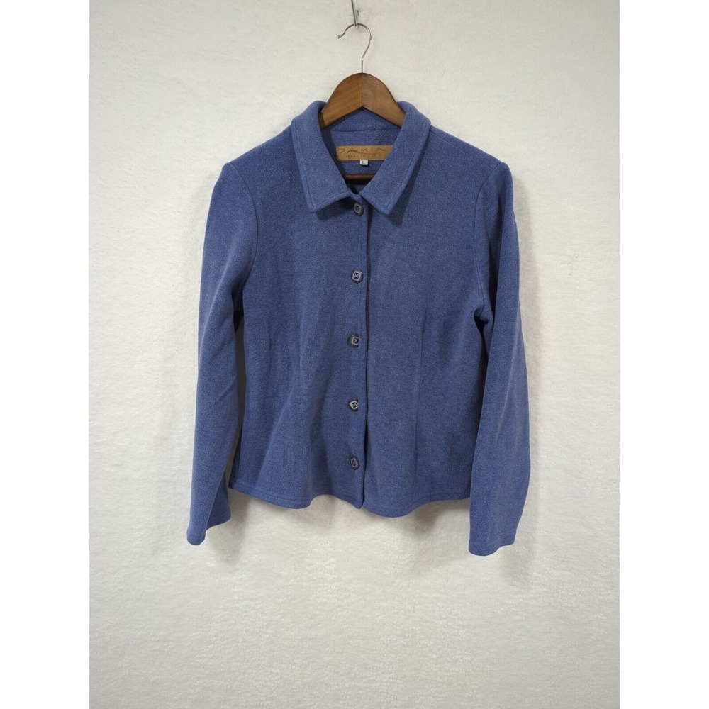 Dakini Women's Button Up Soft Fleece Sweater Blue Made In USA L